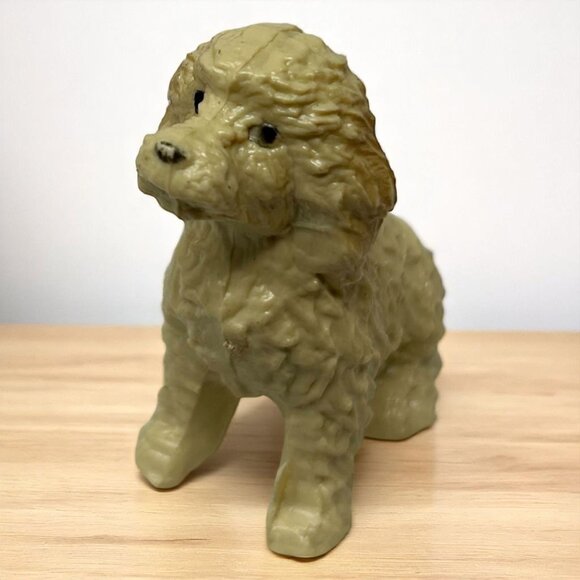 Vintage Miniature Plastic Golden Poodle Dog Toy Figurine 1 7/8 Inch Made In Hong - Picture 1 of 10